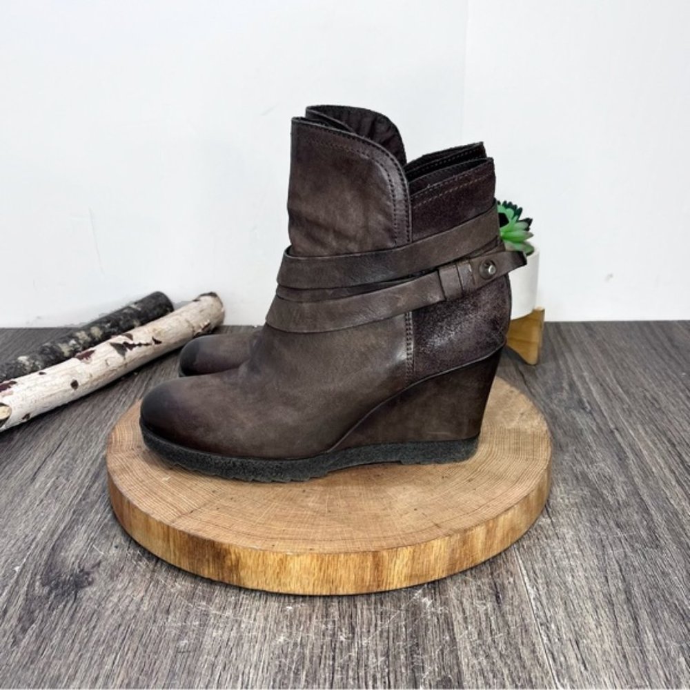 * Miz Mooz Brown Leather Wedge Ankle Booties | Narcissa Strap Boot | EU 38/7.5-8 - Picture 3 of 15